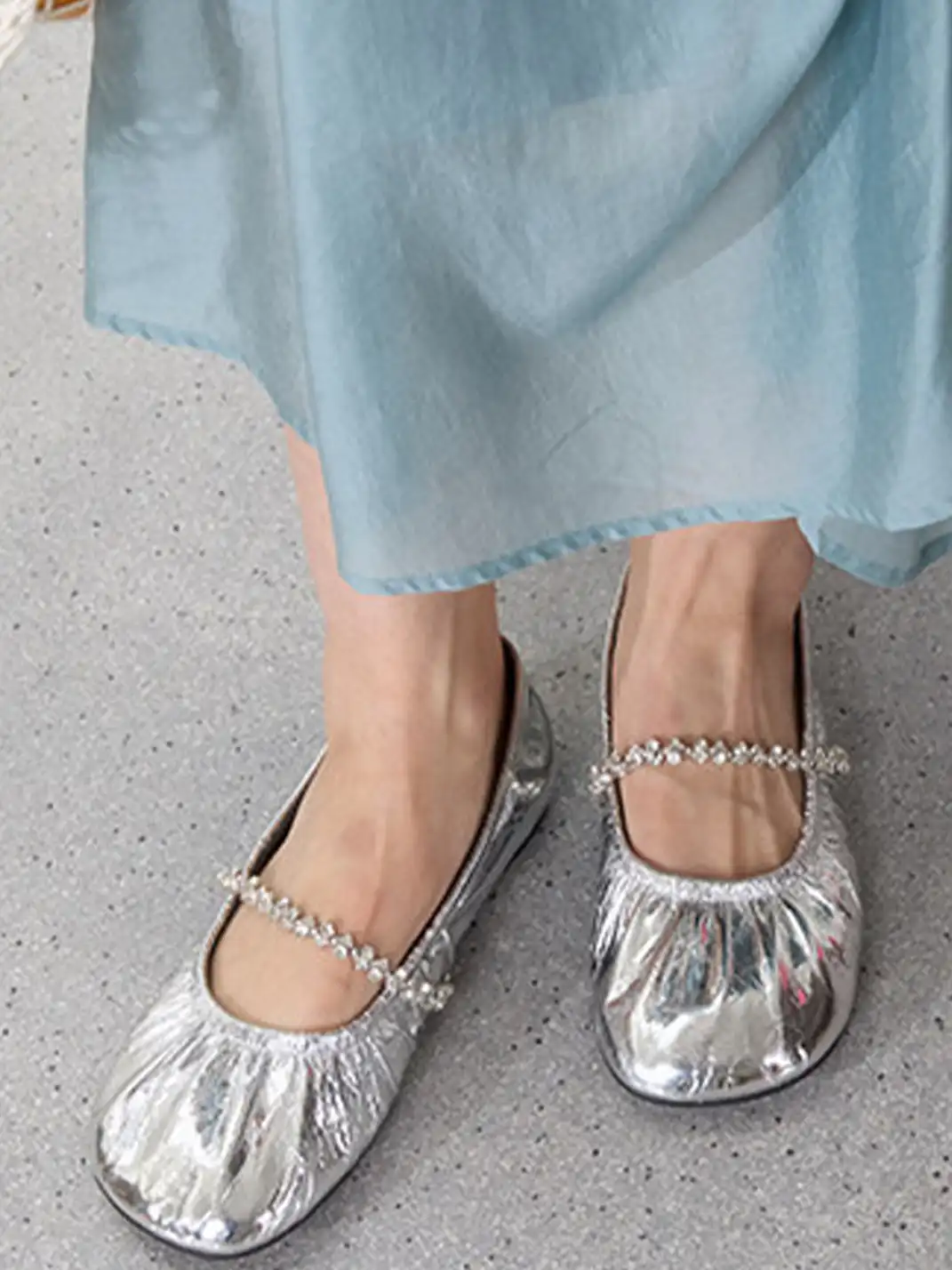 MILU | Ballet Flats With A Single Strap And Rhinestone Chain