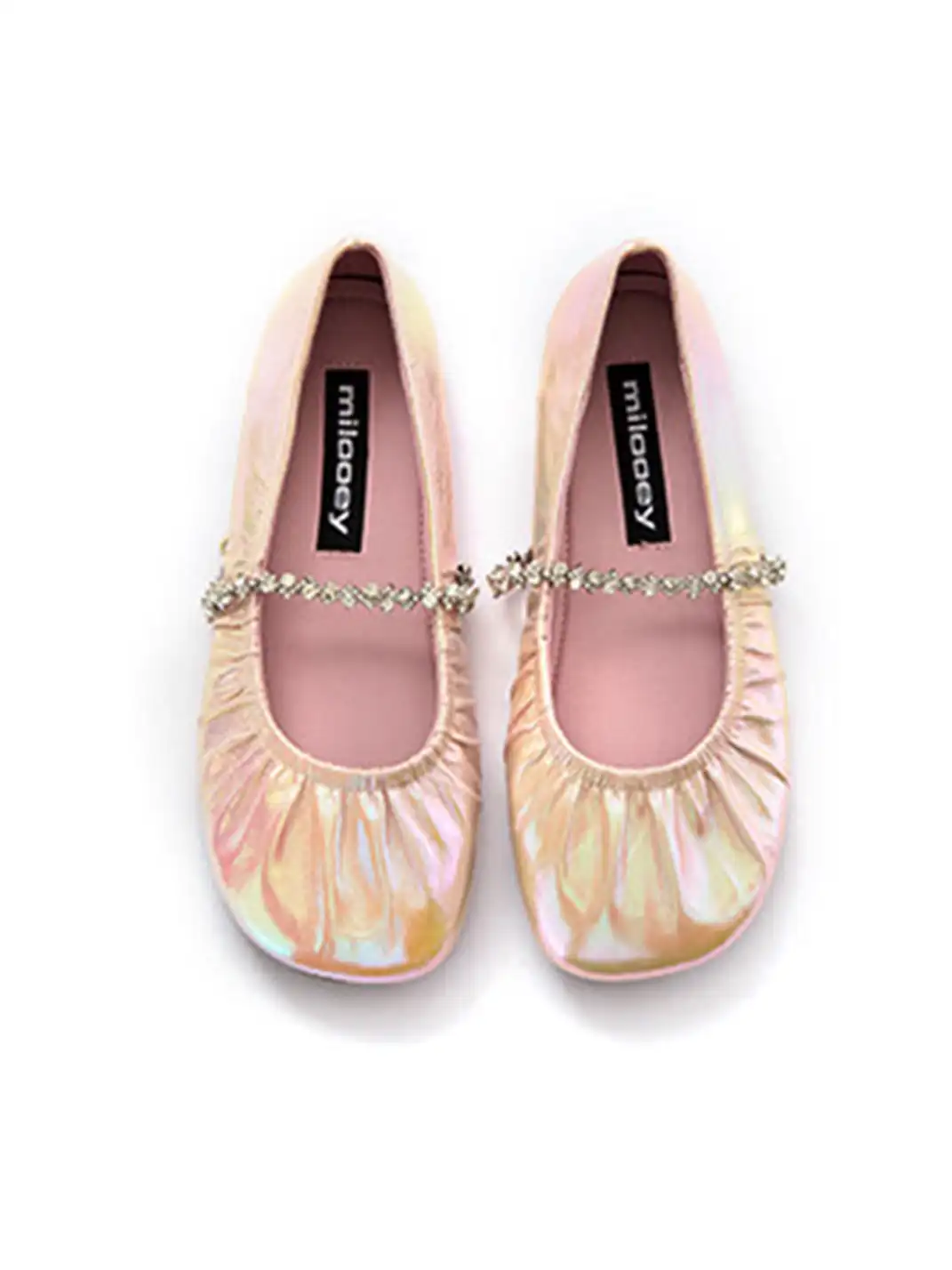 MILU | Ballet Flats With A Single Strap And Rhinestone Chain