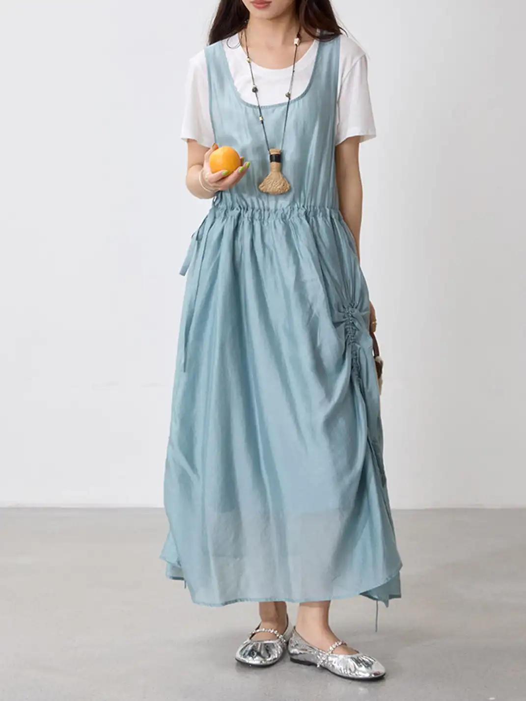 MILU | Ballet Flats With A Single Strap And Rhinestone Chain