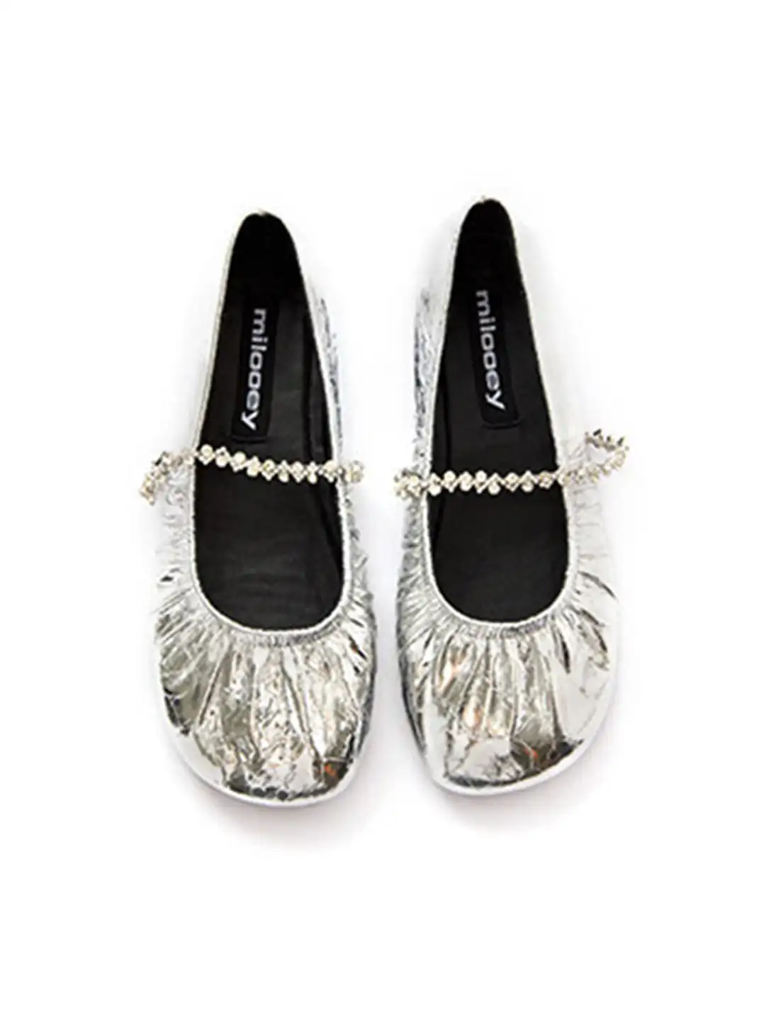 MILU | Ballet Flats With A Single Strap And Rhinestone Chain