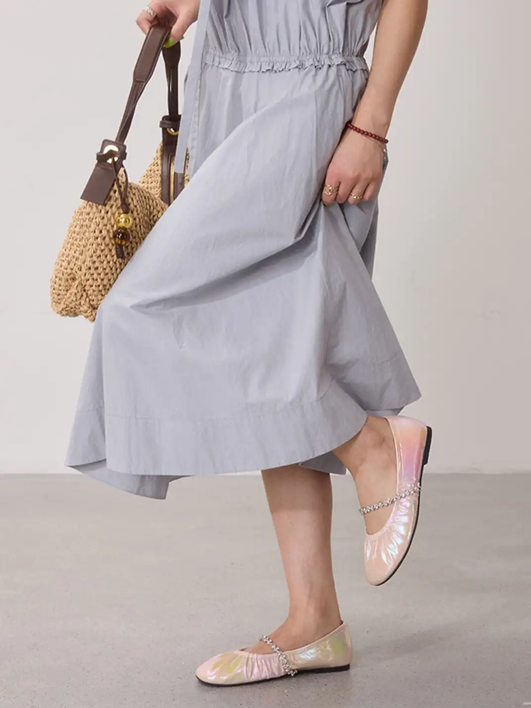 MILU | Ballet Flats With A Single Strap And Rhinestone Chain