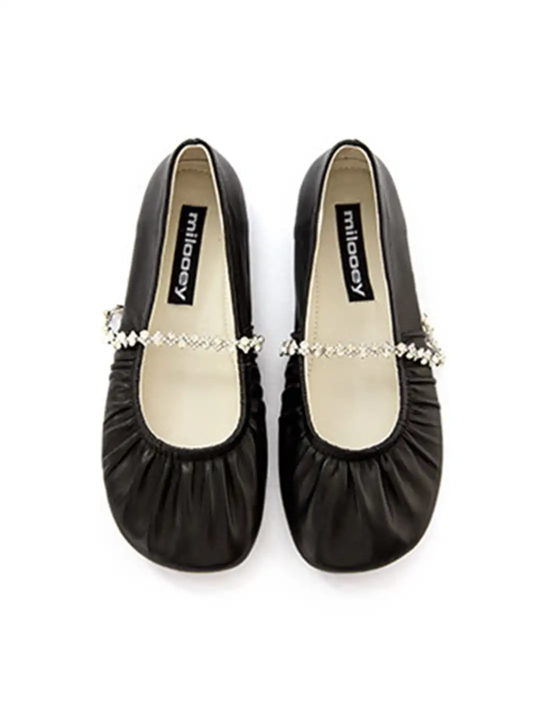 MILU | Ballet Flats With A Single Strap And Rhinestone Chain