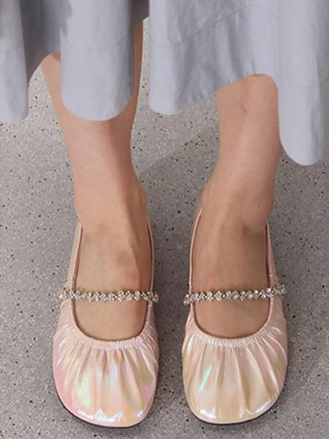 MILU | Ballet Flats With A Single Strap And Rhinestone Chain