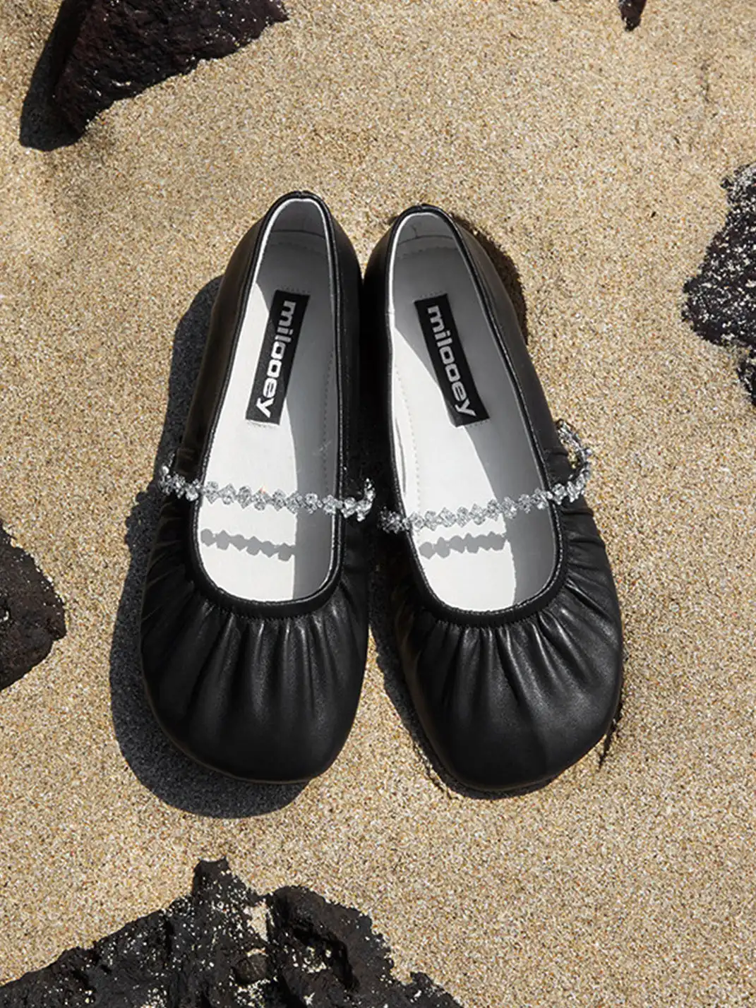 MILU | Ballet Flats With A Single Strap And Rhinestone Chain