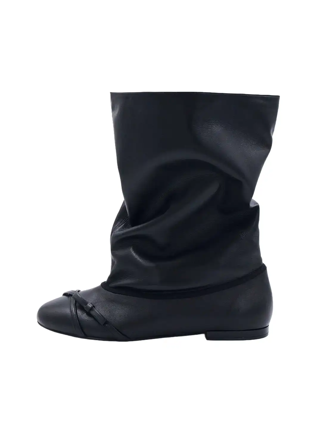 ElegiFemme | Round-Toe Pleated Calf Boots