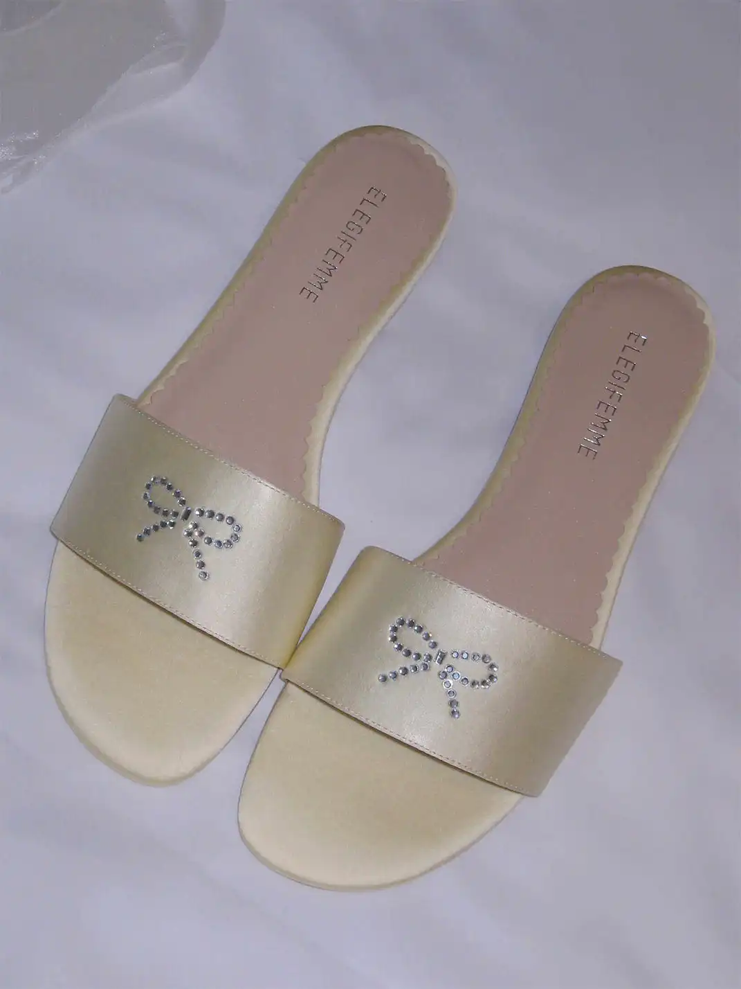 ElegiFemme | Bow-Knot Rhinestone Flat Sandals