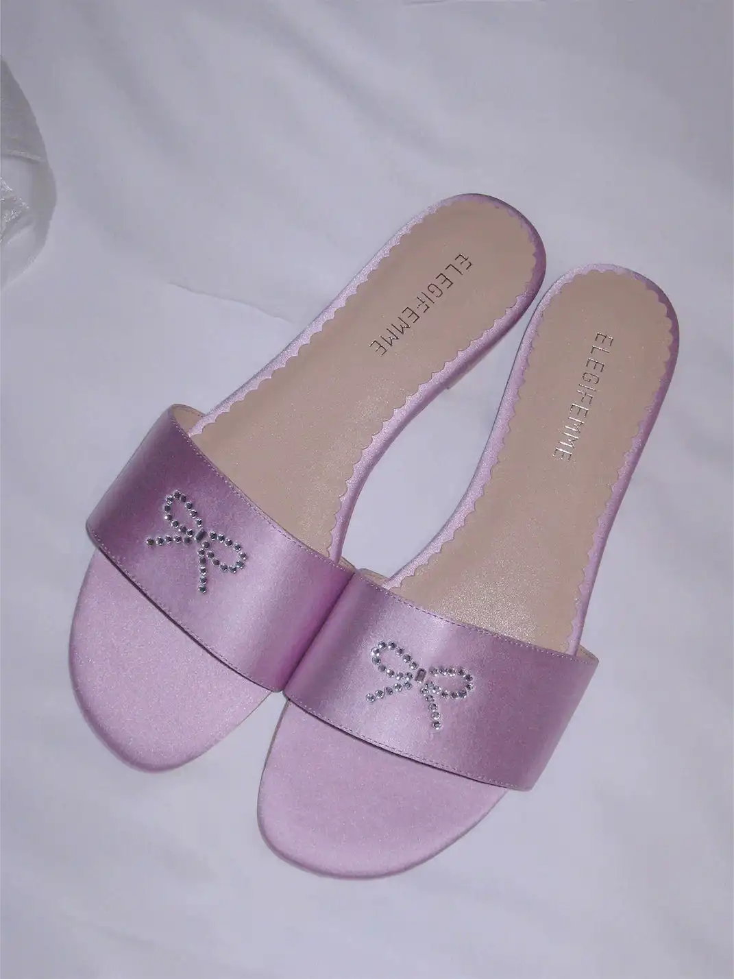 ElegiFemme | Bow-Knot Rhinestone Flat Sandals