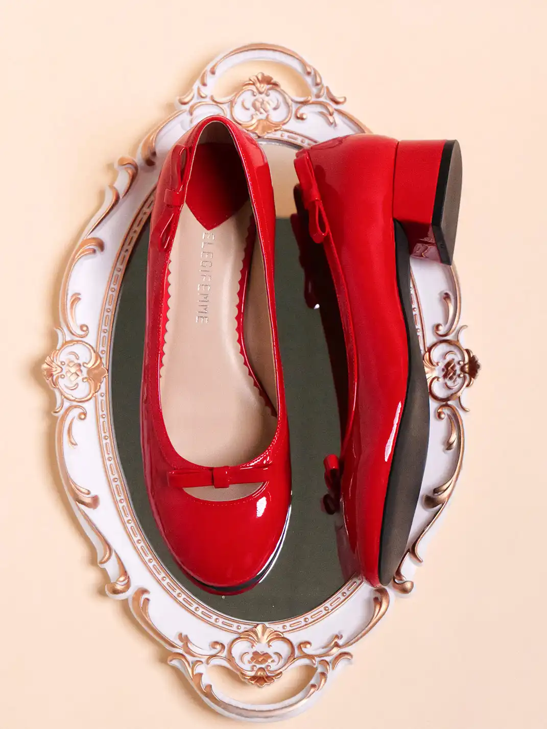 ElegiFemme | Genuine Leather Round-Toe Ballet Mid-Heel Shoes