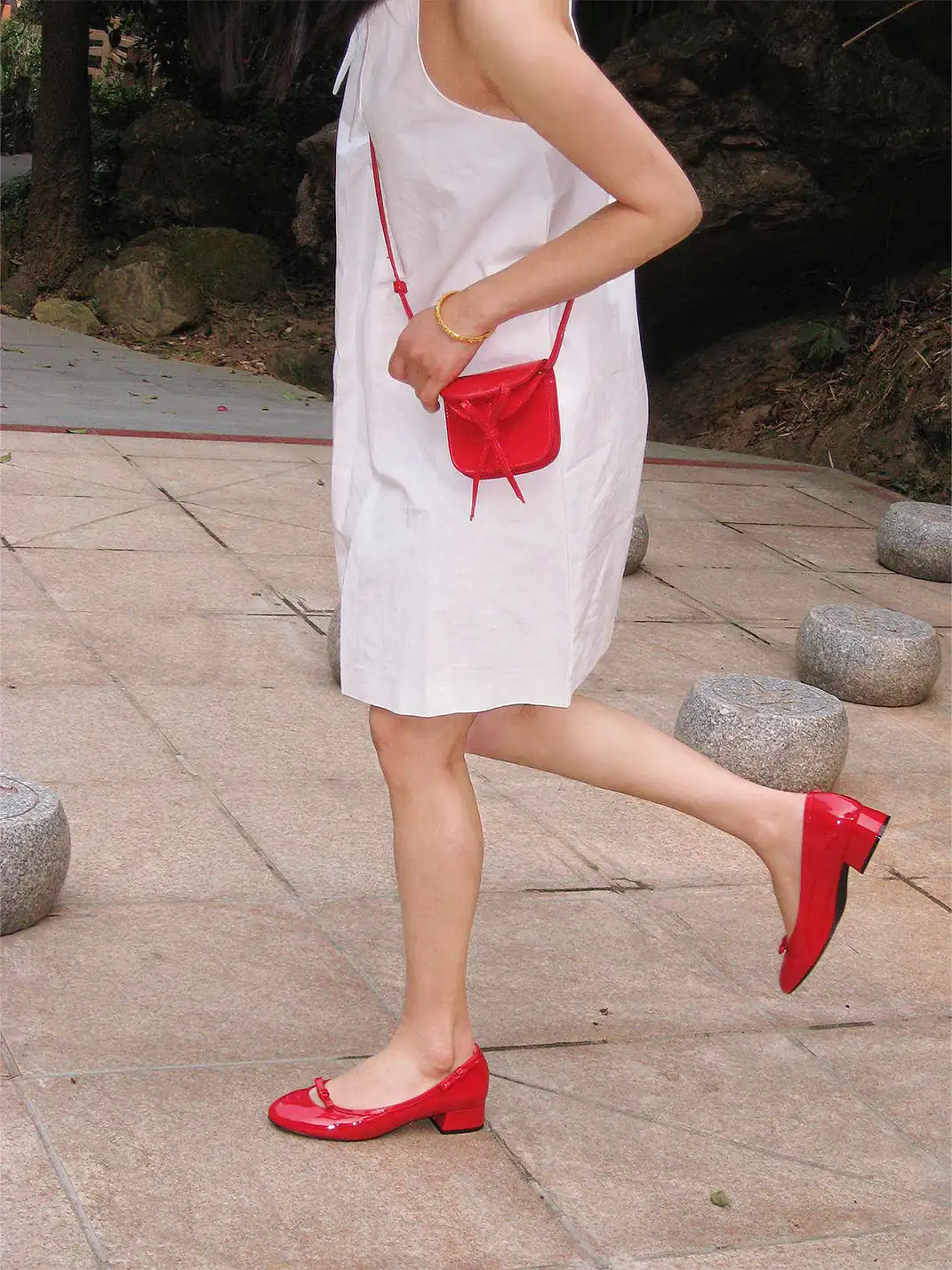 ElegiFemme | Genuine Leather Round-Toe Ballet Mid-Heel Shoes