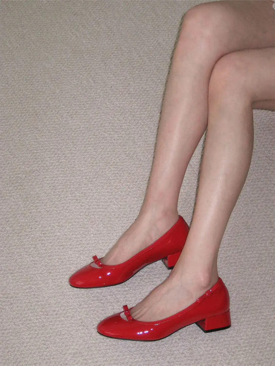 ElegiFemme | Genuine Leather Round-Toe Ballet Mid-Heel Shoes