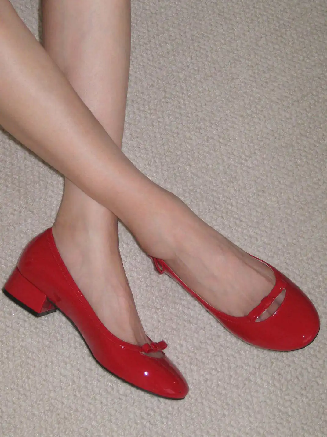ElegiFemme | Genuine Leather Round-Toe Ballet Mid-Heel Shoes