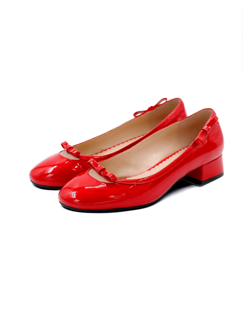ElegiFemme | Genuine Leather Round-Toe Ballet Mid-Heel Shoes