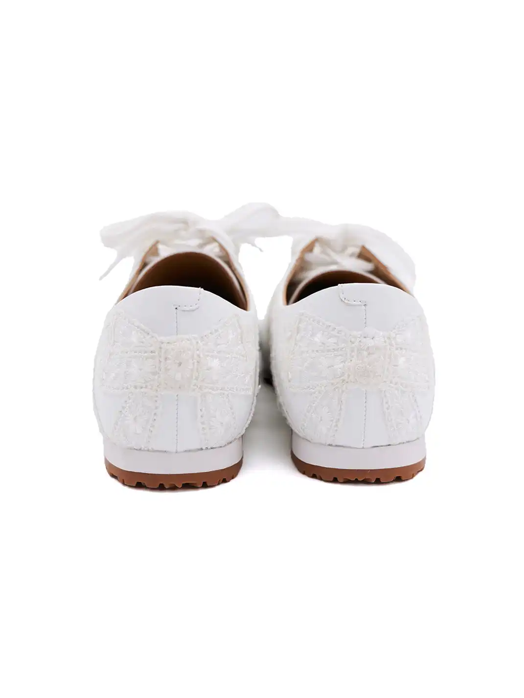ElegiFemme | Leather Low-Top Sneakers with Floral Lace Trim