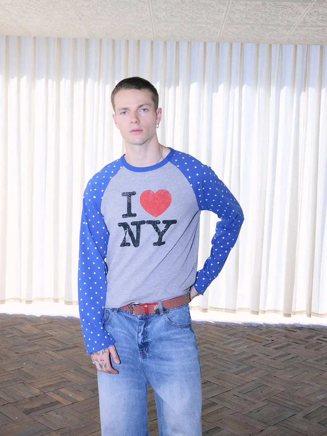 Ins Gale | Star-Patterned Color-Blocked T-Shirt