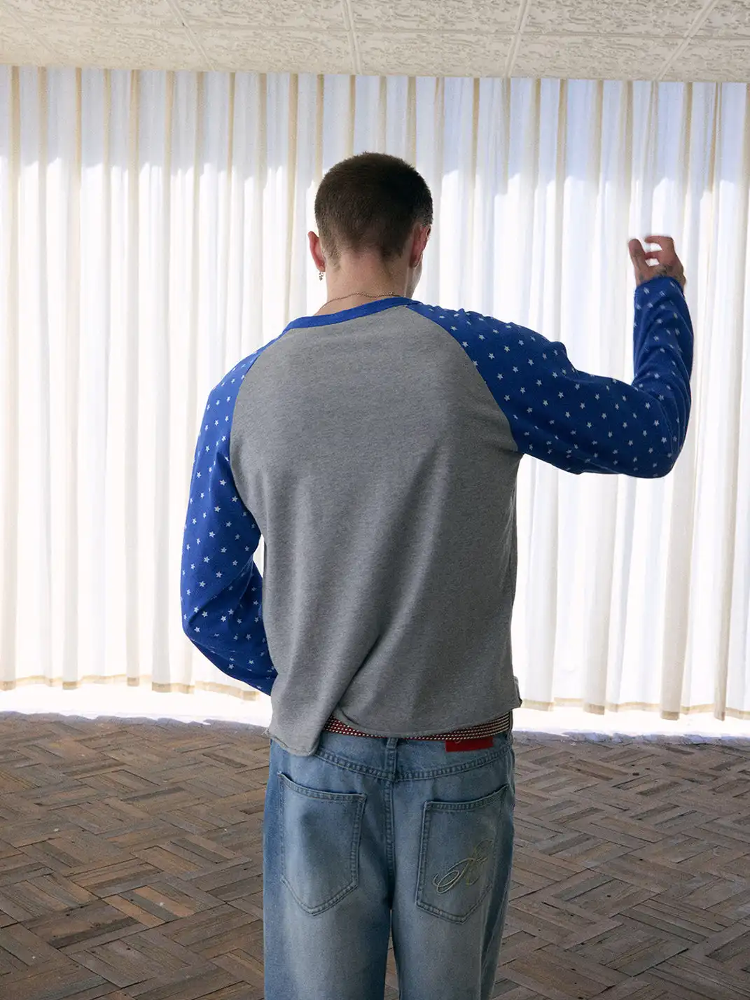 Ins Gale | Star-Patterned Color-Blocked T-Shirt