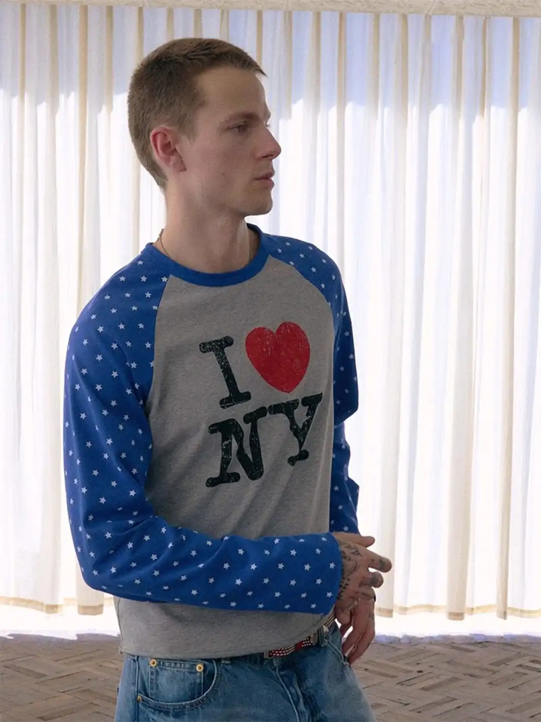 Ins Gale | Star-Patterned Color-Blocked T-Shirt