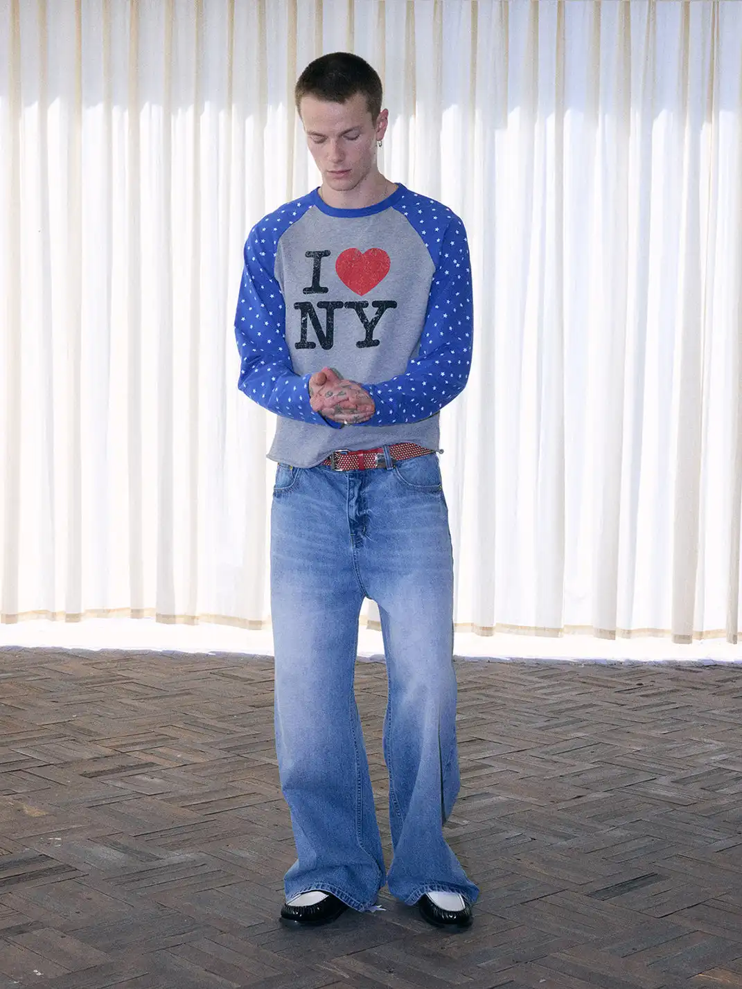 Ins Gale | Star-Patterned Color-Blocked T-Shirt