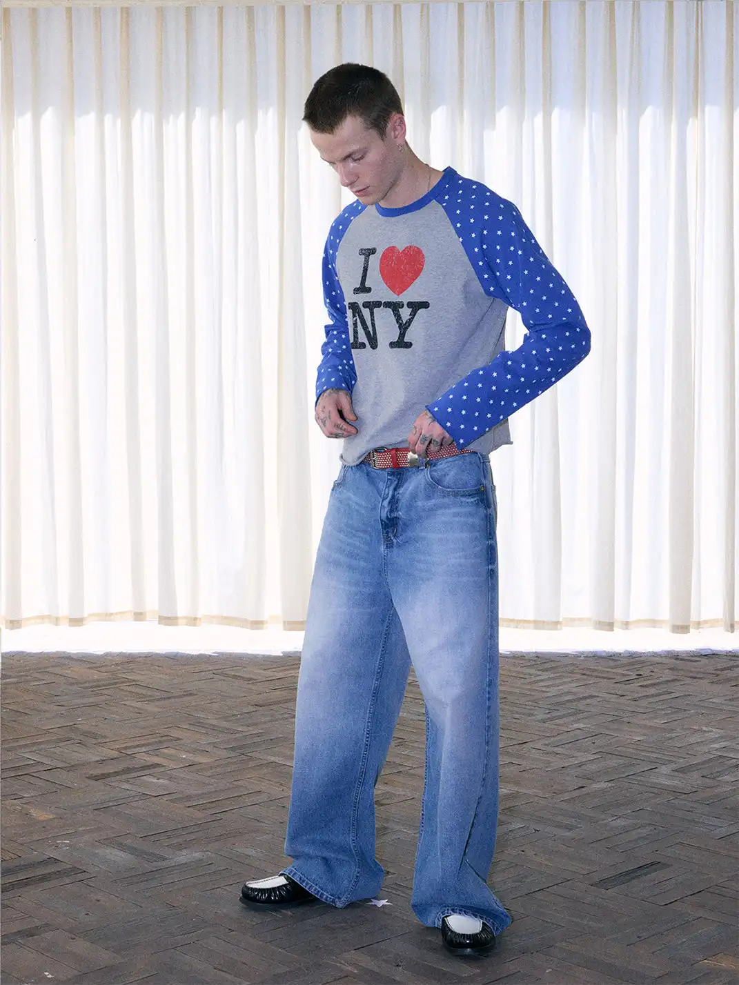 Ins Gale | Star-Patterned Color-Blocked T-Shirt
