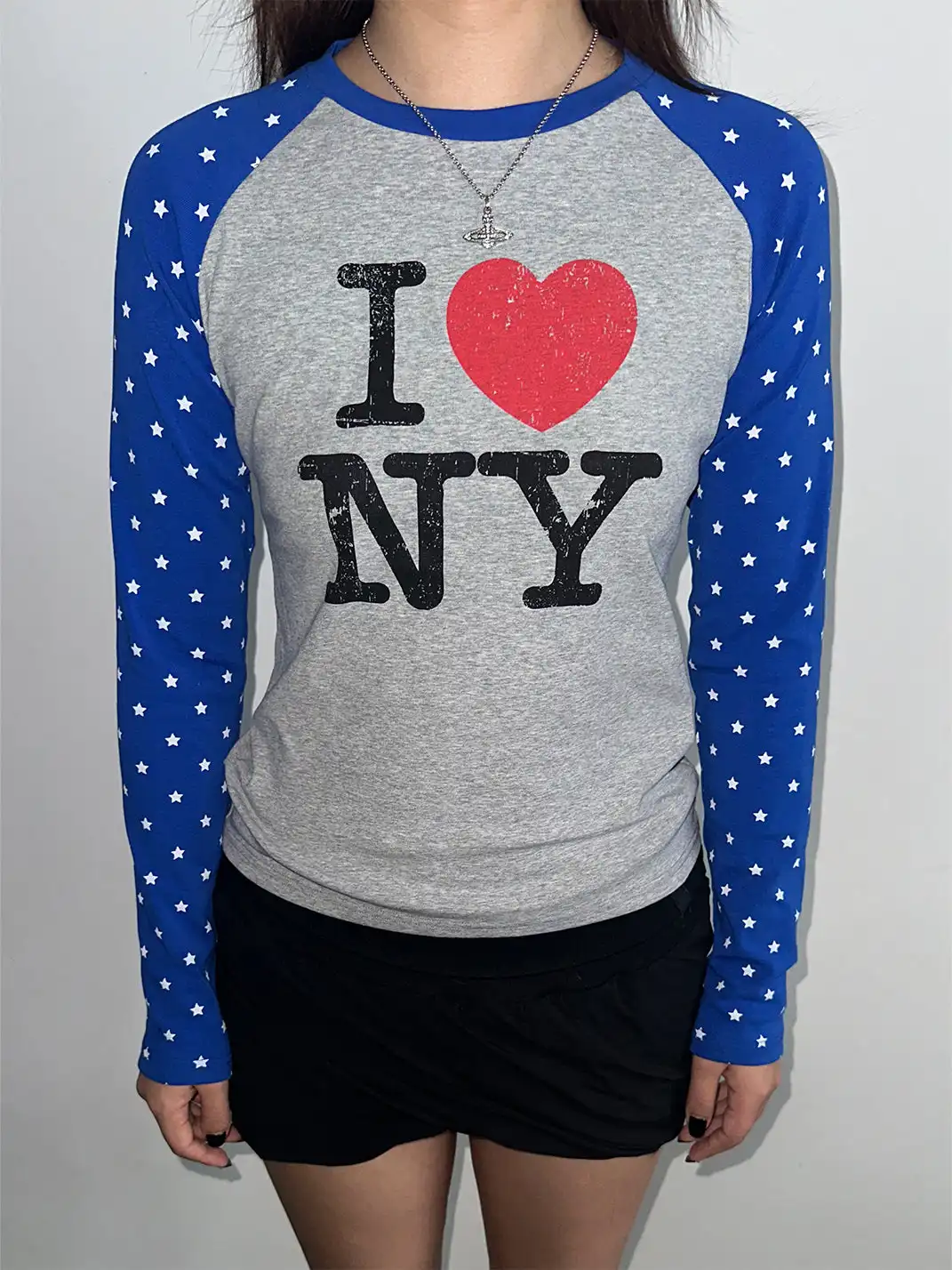 Ins Gale | Star-Patterned Color-Blocked T-Shirt
