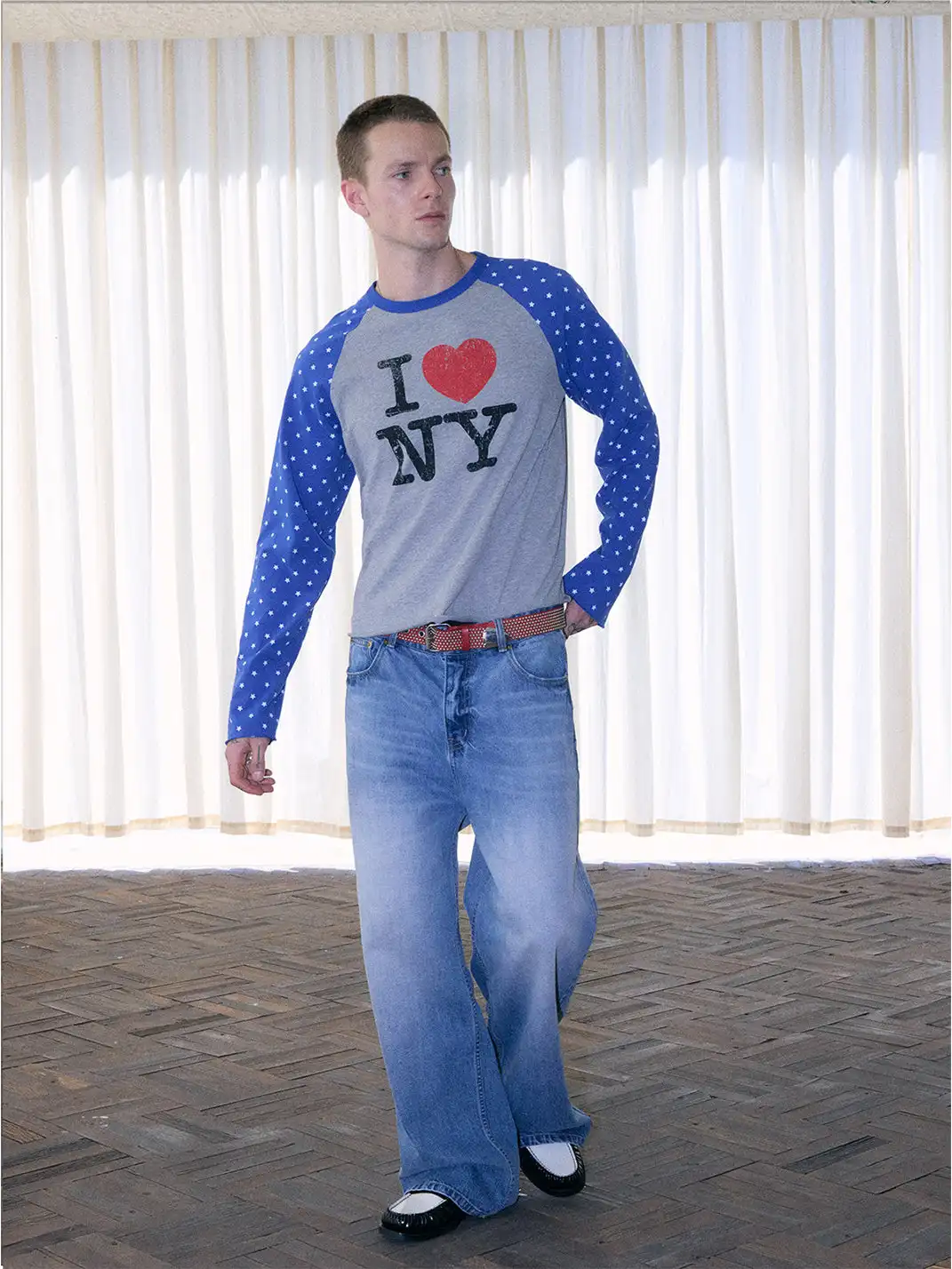Ins Gale | Star-Patterned Color-Blocked T-Shirt