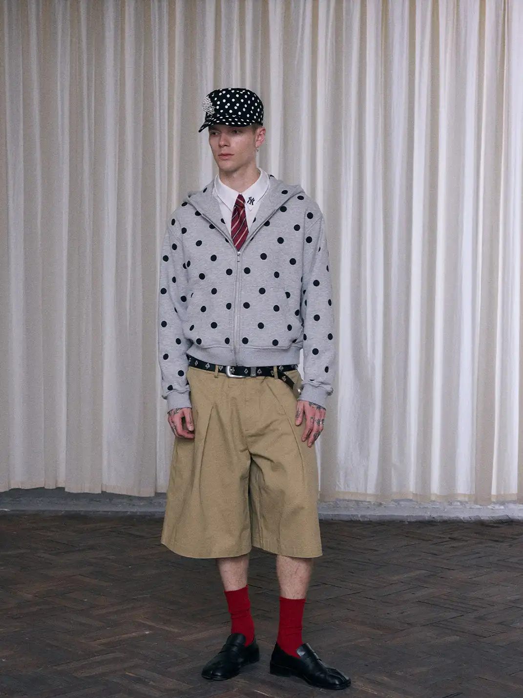Ins Gale | Polka Dot Fleece-Lined Hooded Sweatshirt