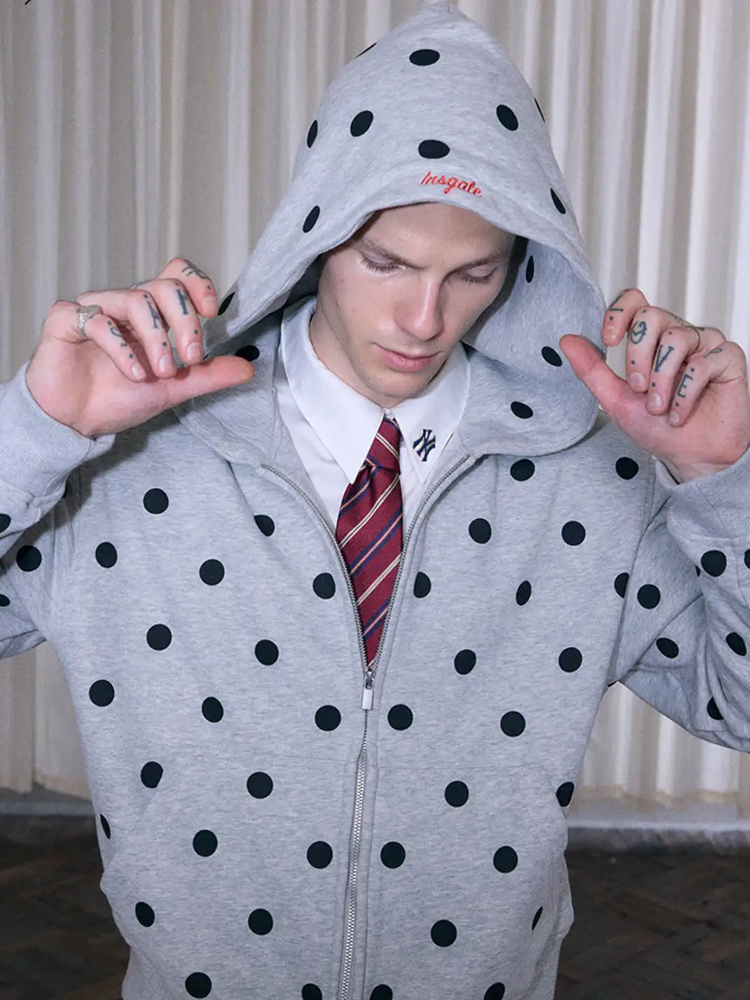 Ins Gale | Polka Dot Fleece-Lined Hooded Sweatshirt
