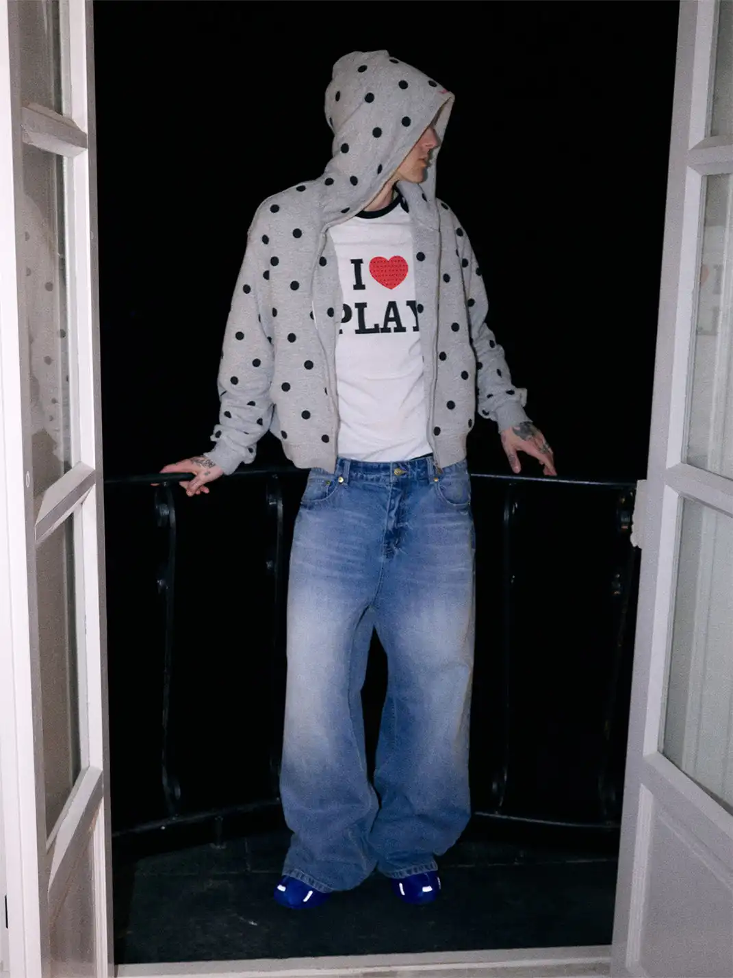 Ins Gale | Polka Dot Fleece-Lined Hooded Sweatshirt