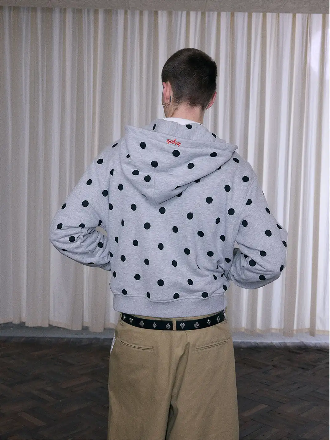 Ins Gale | Polka Dot Fleece-Lined Hooded Sweatshirt
