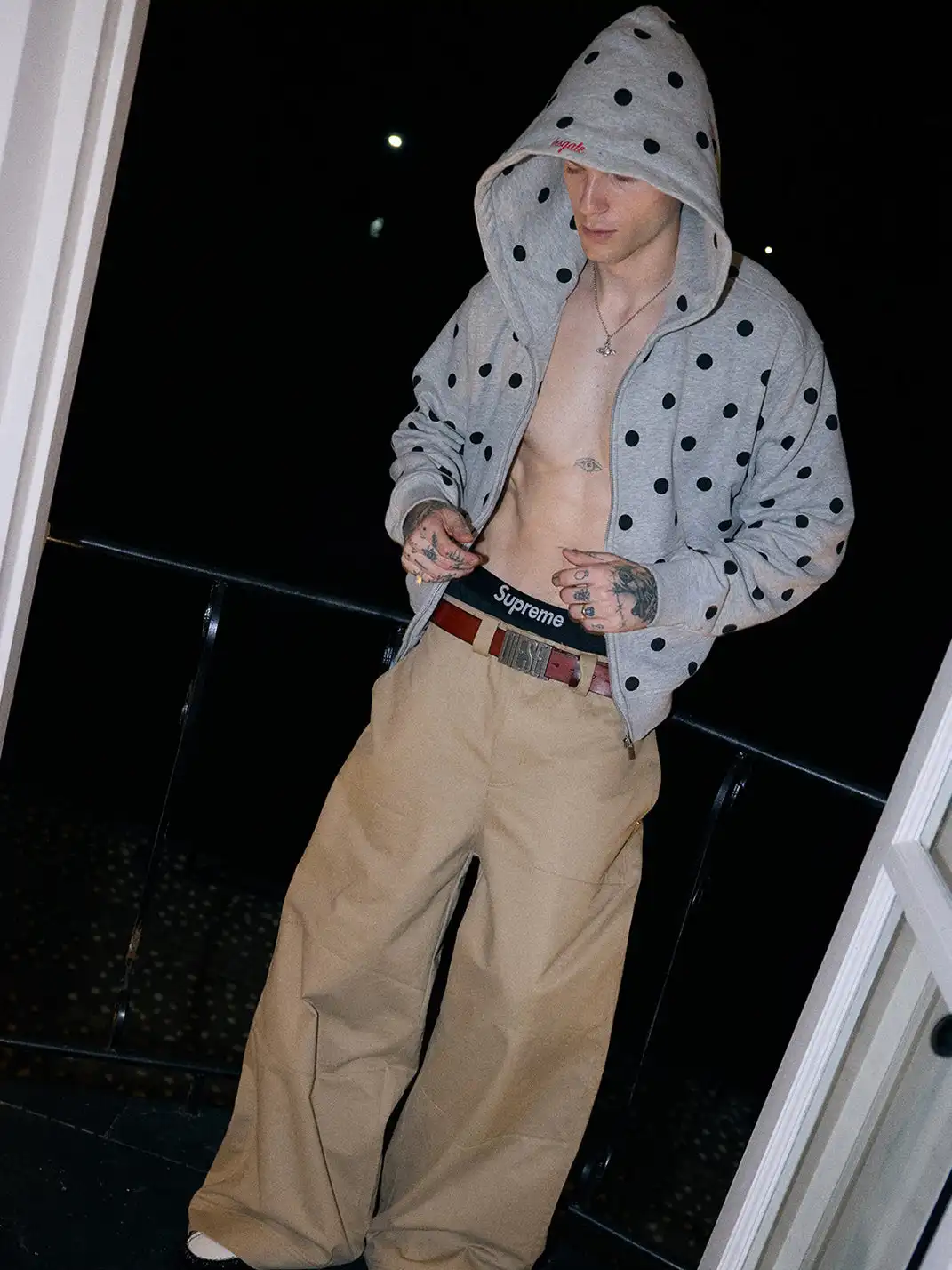 Ins Gale | Polka Dot Fleece-Lined Hooded Sweatshirt