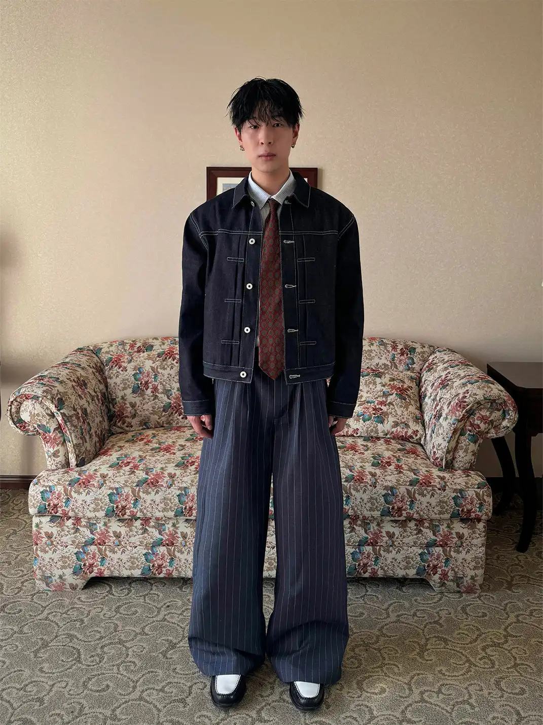 Ins Gale | Pleated Striped Wide-Leg Trousers