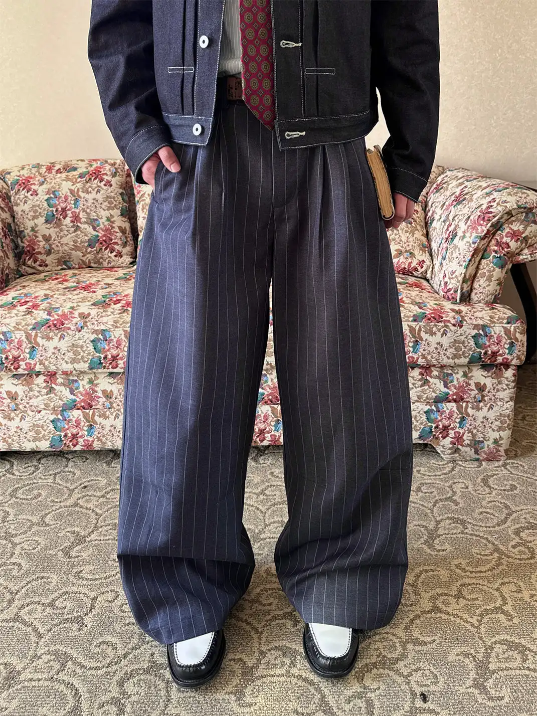 Ins Gale | Pleated Striped Wide-Leg Trousers