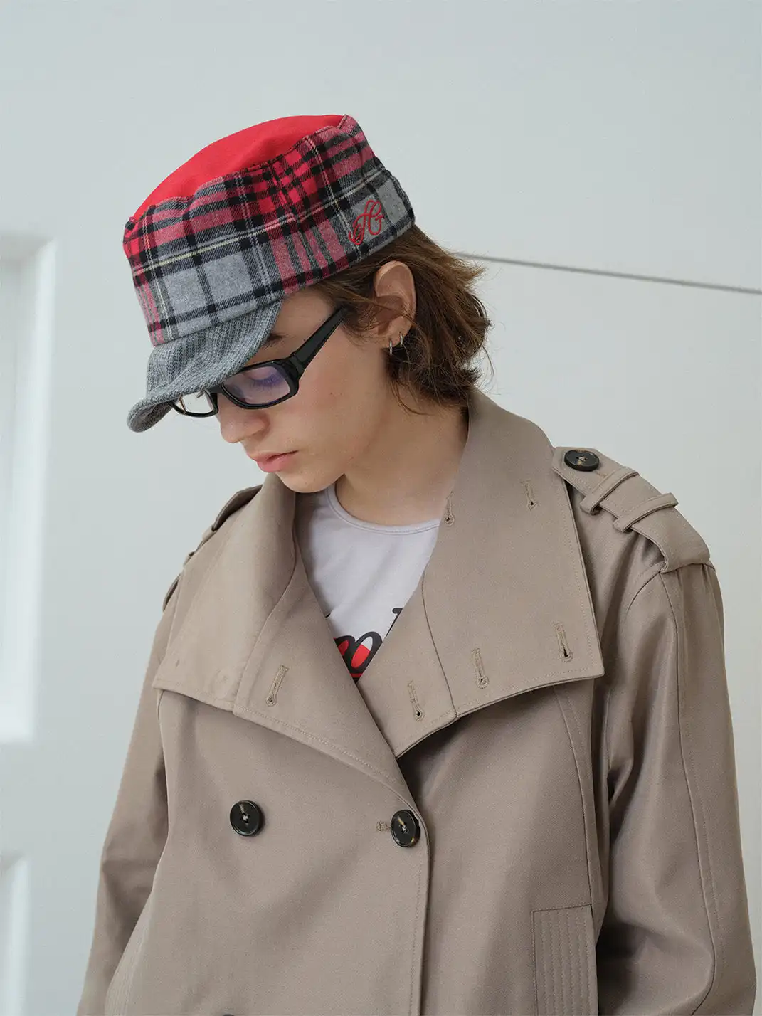 Ins Gale | Plaid Patchwork Embroidered Baseball Cap