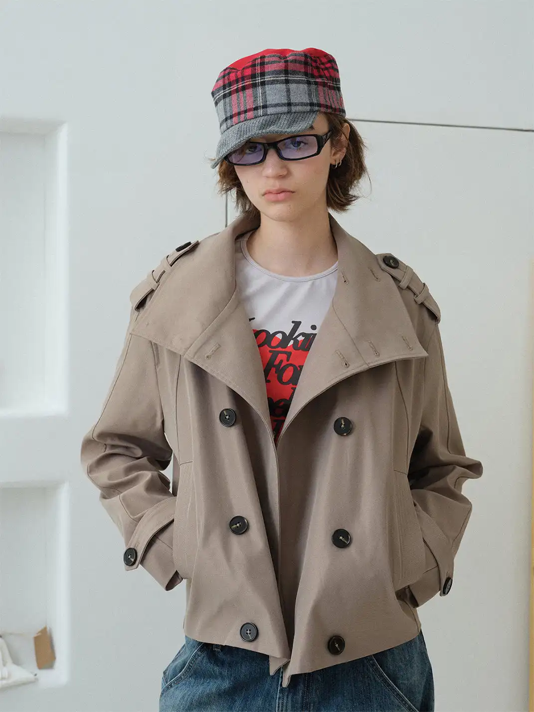 Ins Gale | Plaid Patchwork Embroidered Baseball Cap