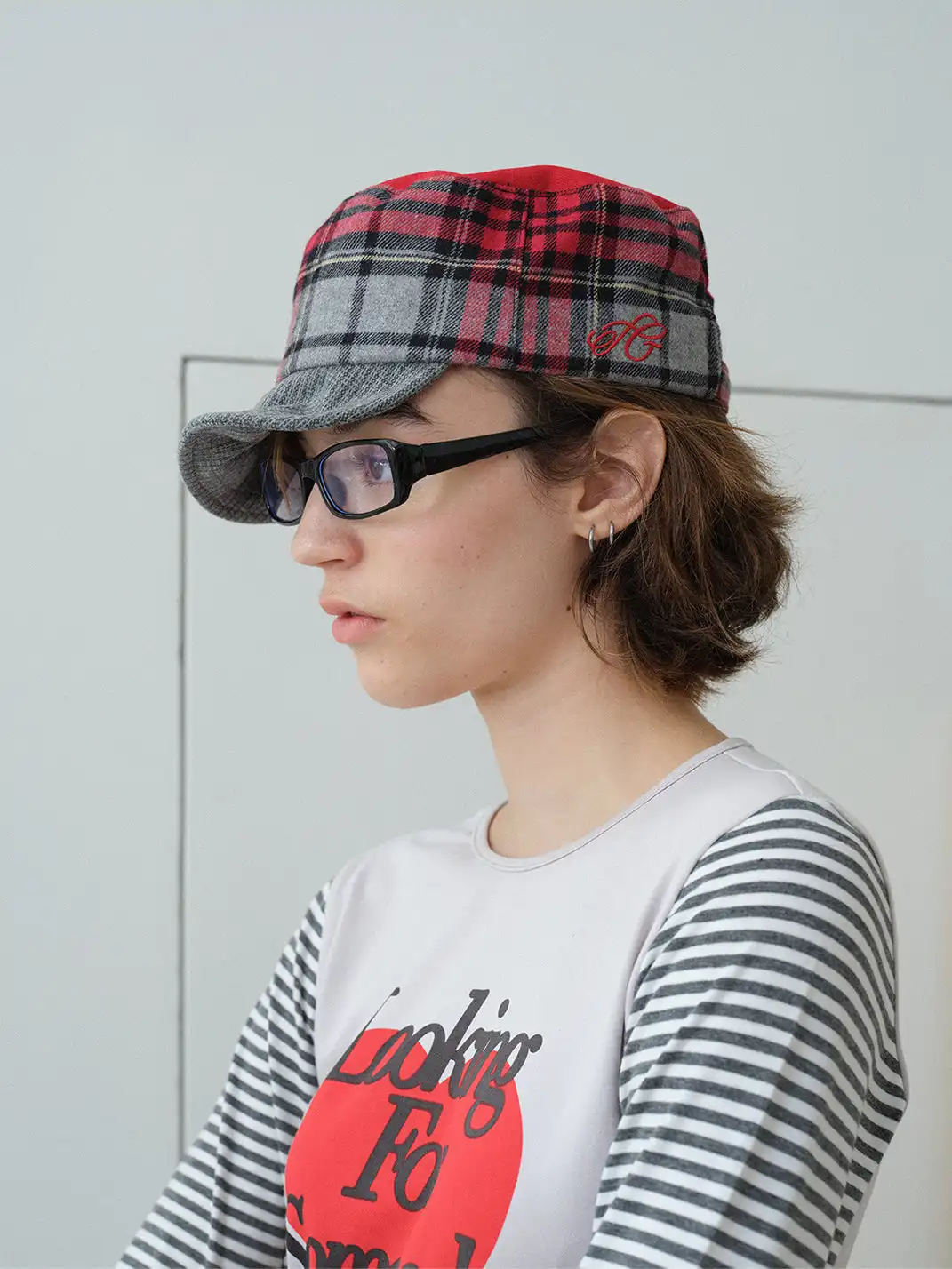 Ins Gale | Plaid Patchwork Embroidered Baseball Cap
