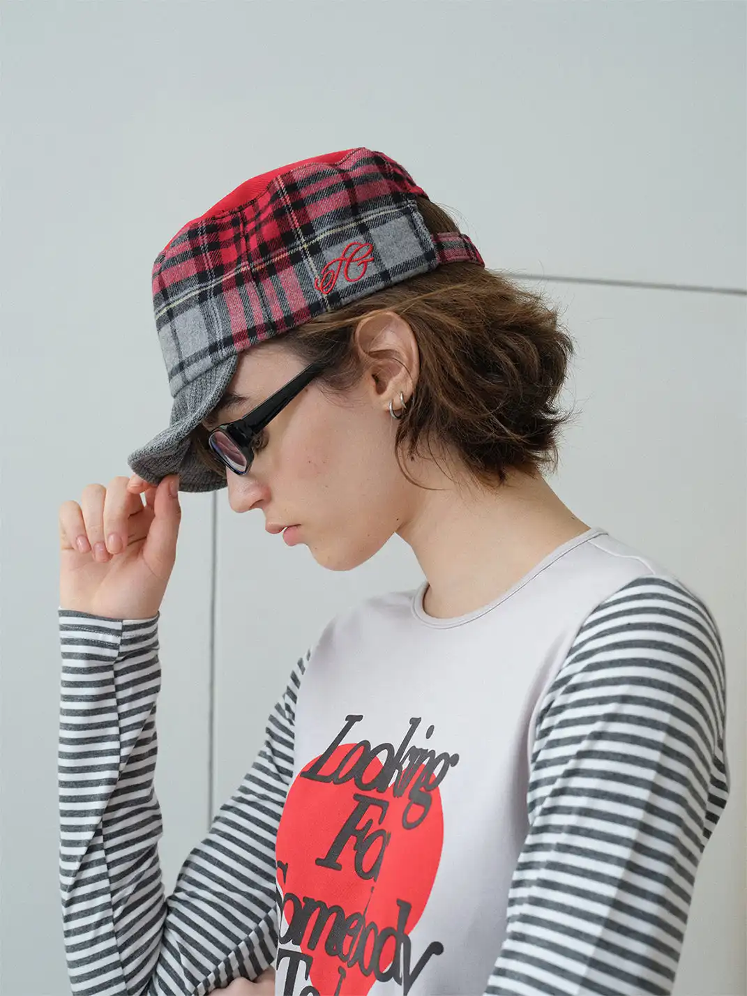 Ins Gale | Plaid Patchwork Embroidered Baseball Cap