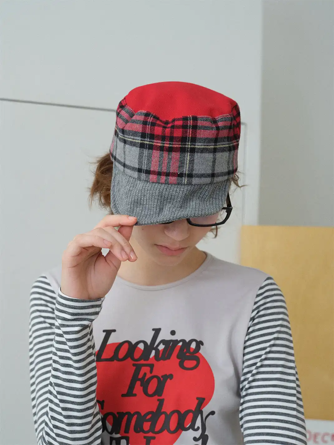 Ins Gale | Plaid Patchwork Embroidered Baseball Cap