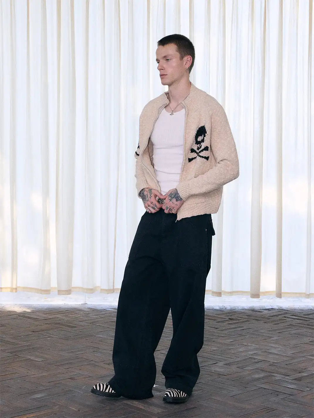 Ins Gale | Skull-Print Chunky Knit Wool Sweater