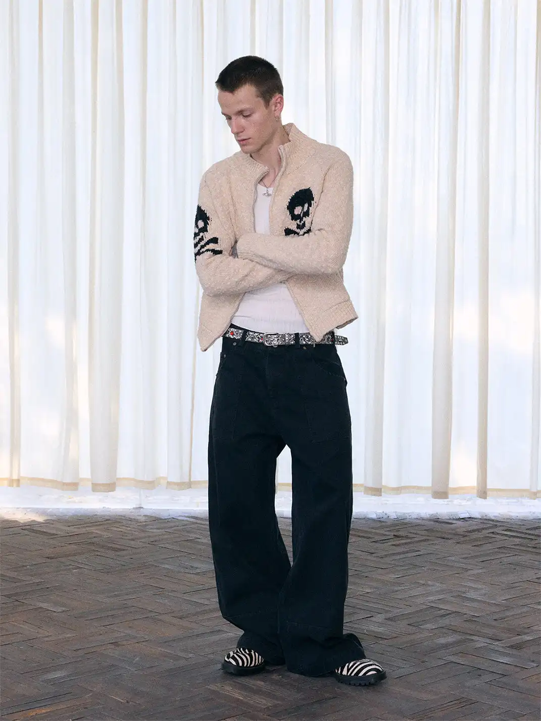 Ins Gale | Skull-Print Chunky Knit Wool Sweater