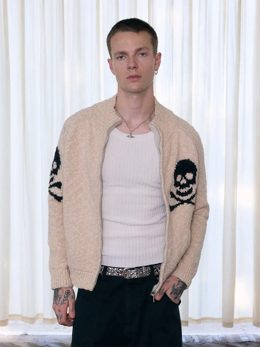 Ins Gale | Skull-Print Chunky Knit Wool Sweater