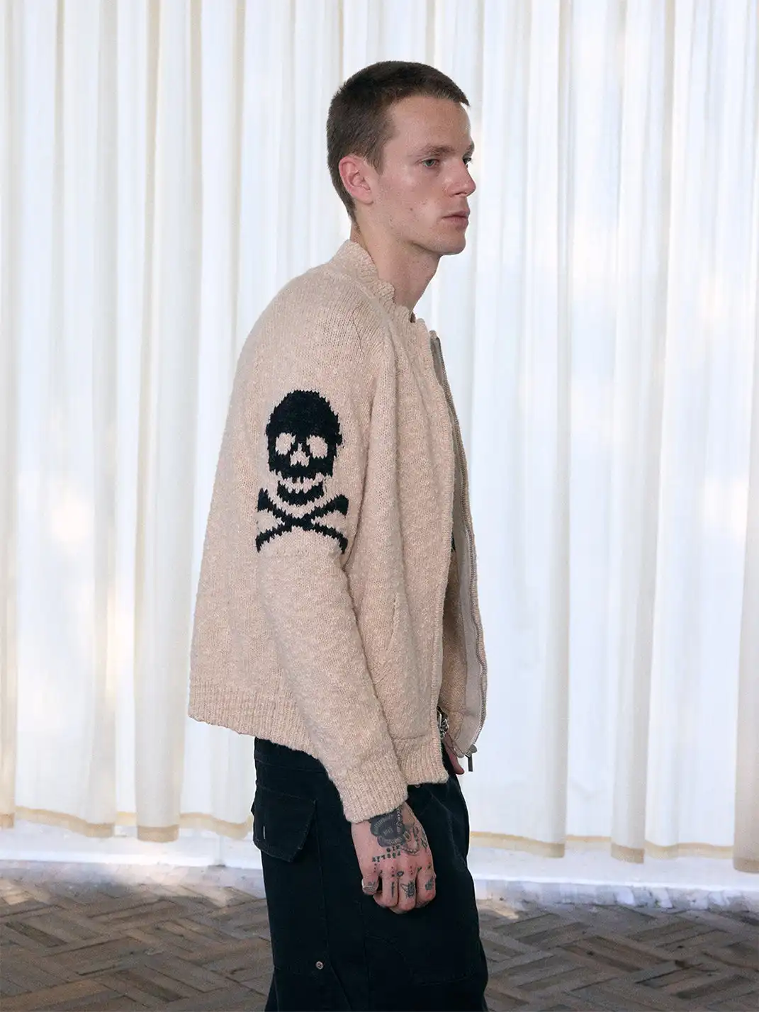 Ins Gale | Skull-Print Chunky Knit Wool Sweater