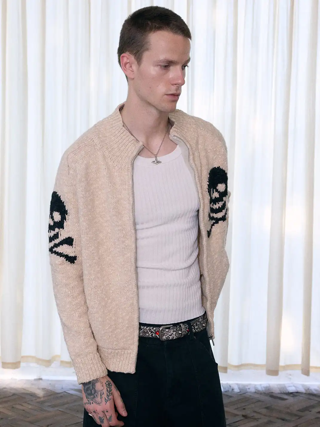 Ins Gale | Skull-Print Chunky Knit Wool Sweater