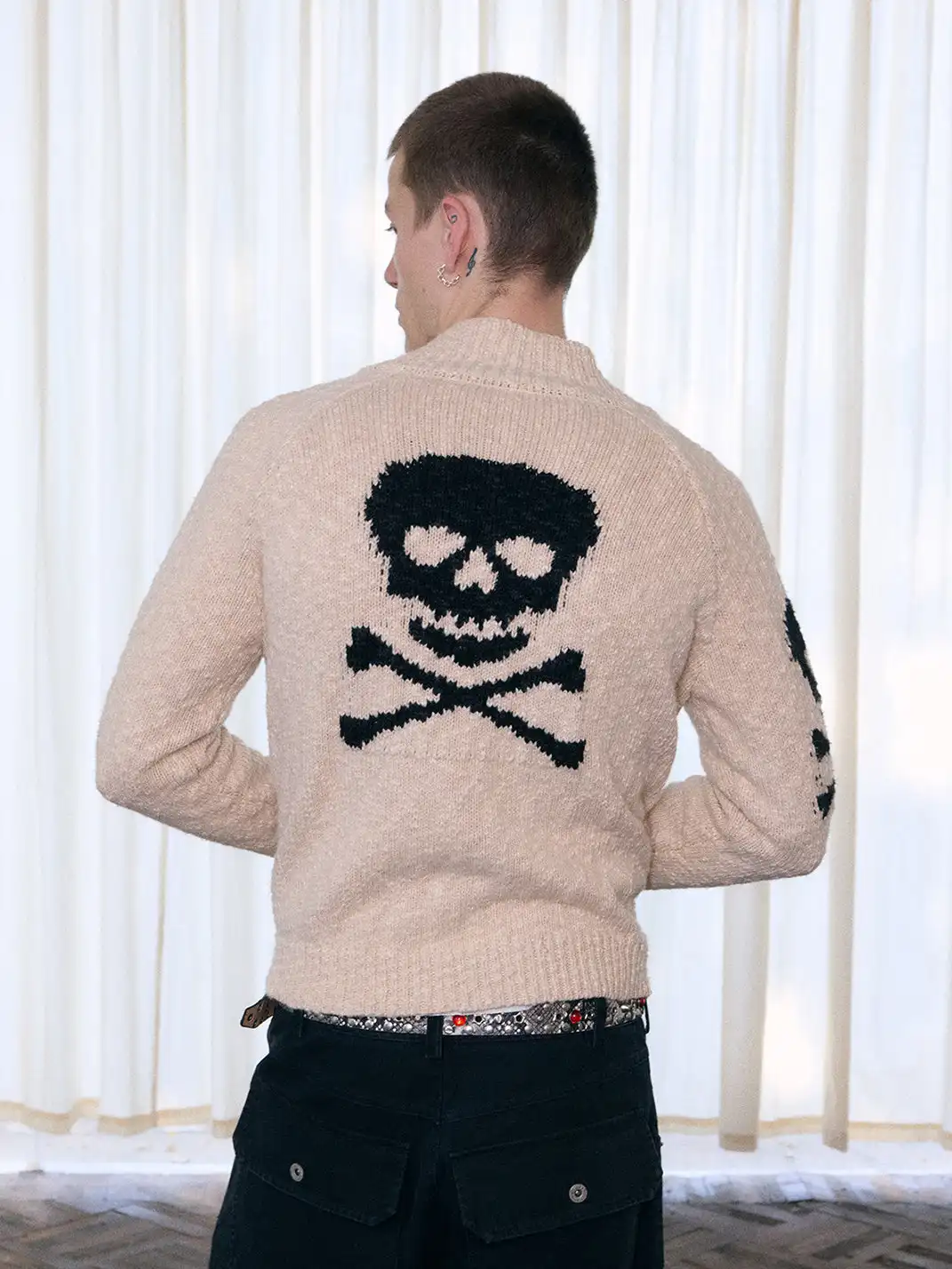 Ins Gale | Skull-Print Chunky Knit Wool Sweater
