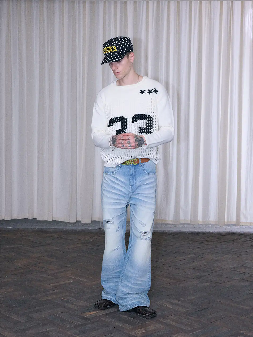 Ins Gale | Hollow-Out Number Jersey Sweater