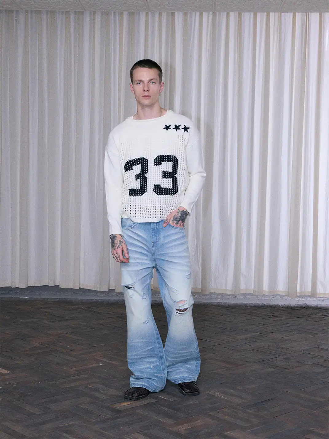 Ins Gale | Hollow-Out Number Jersey Sweater