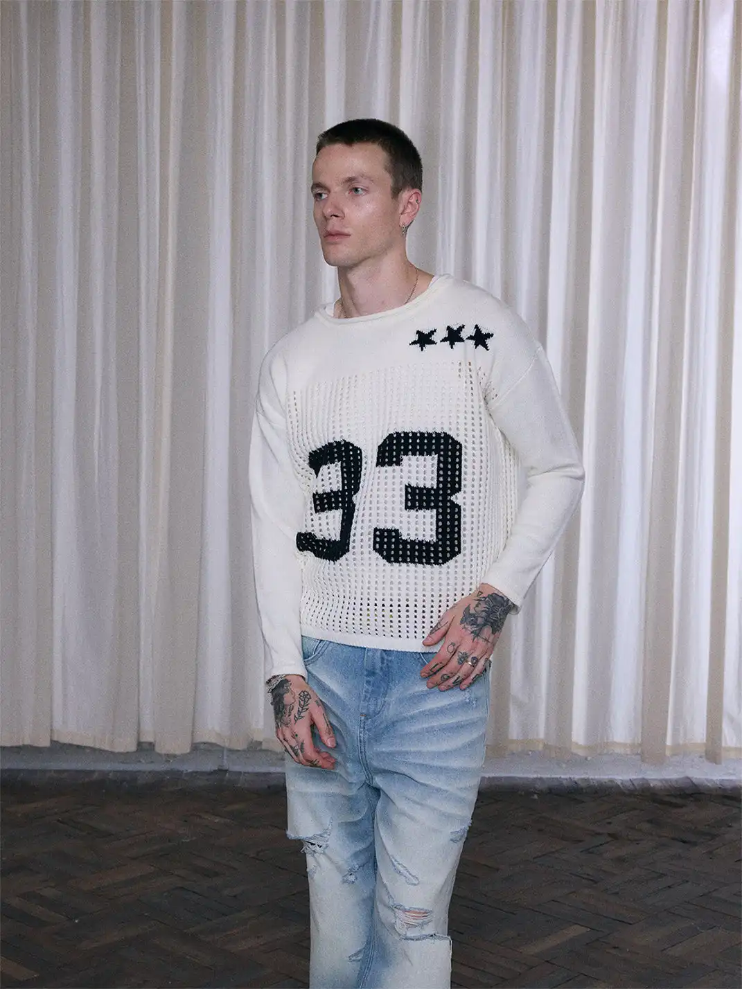 Ins Gale | Hollow-Out Number Jersey Sweater