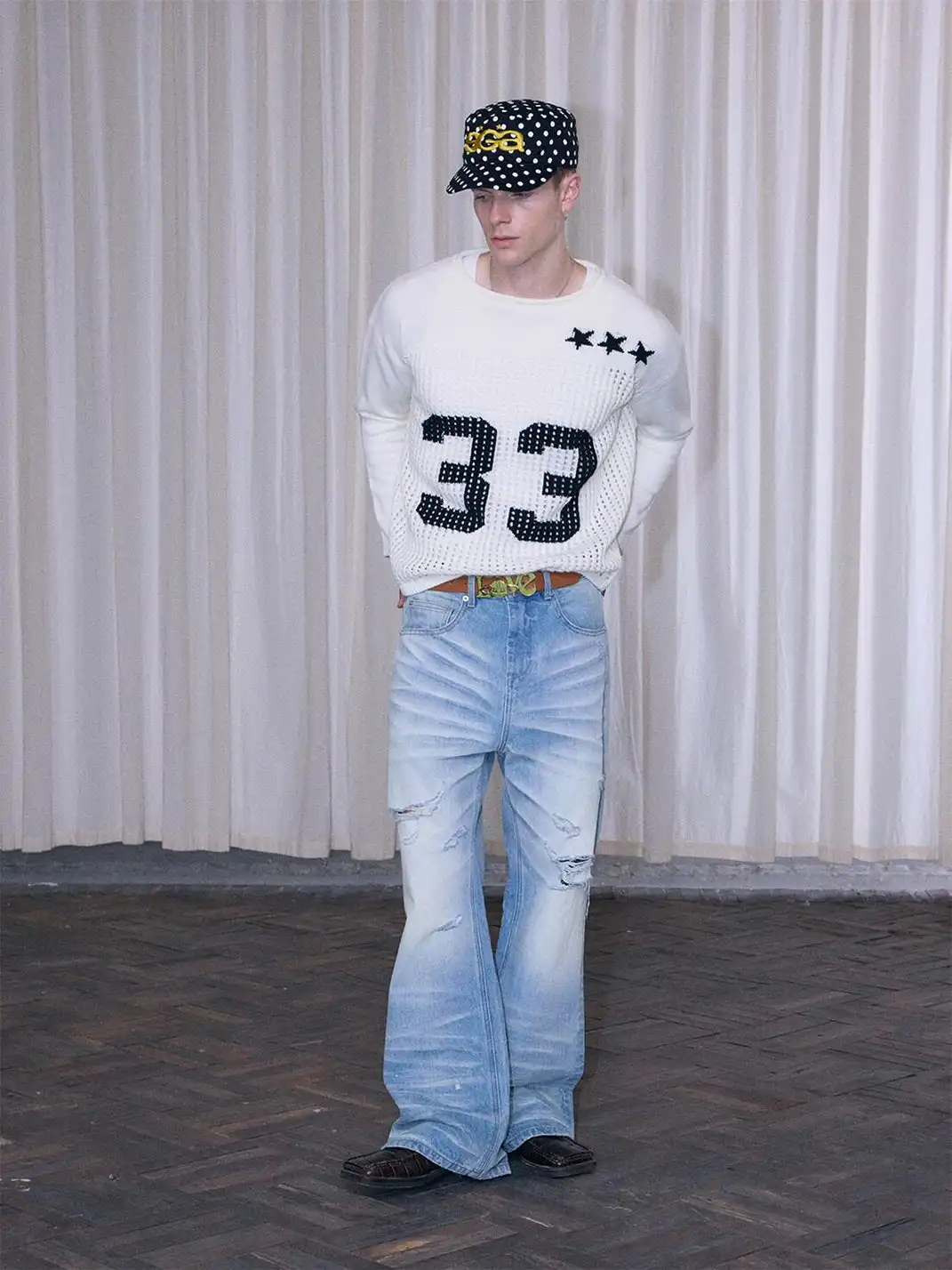 Ins Gale | Hollow-Out Number Jersey Sweater