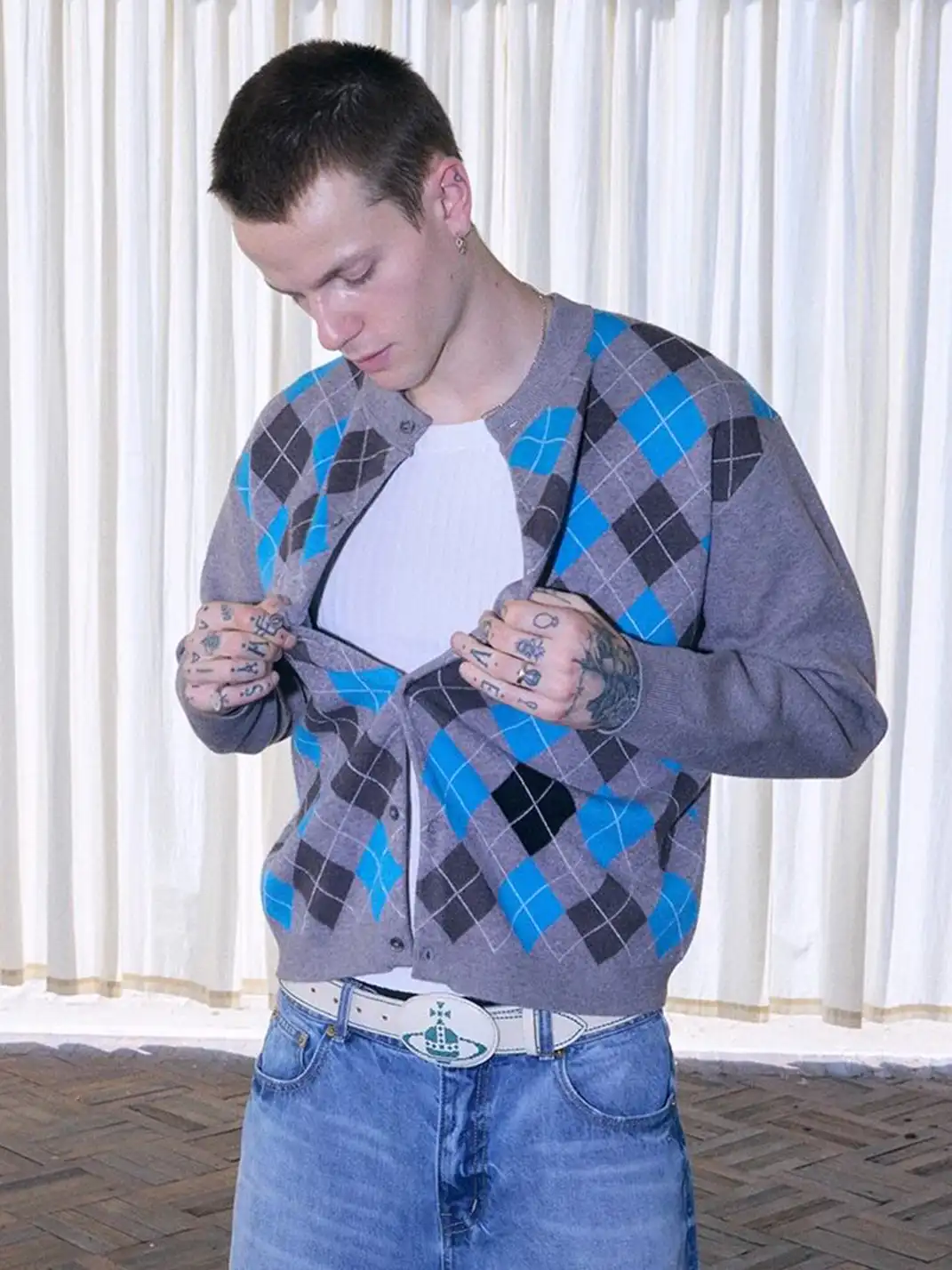 Ins Gale | Diamond Pattern Knit Cardigan Sweater