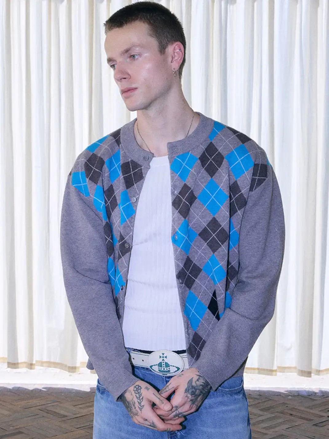 Ins Gale | Diamond Pattern Knit Cardigan Sweater