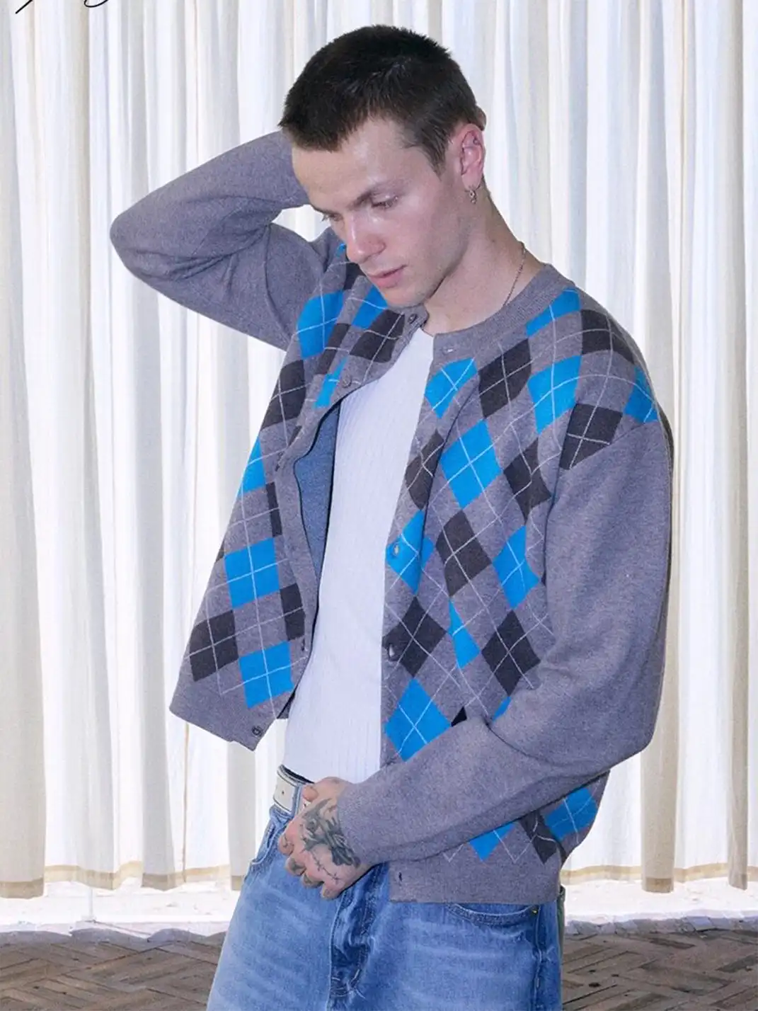 Ins Gale | Diamond Pattern Knit Cardigan Sweater