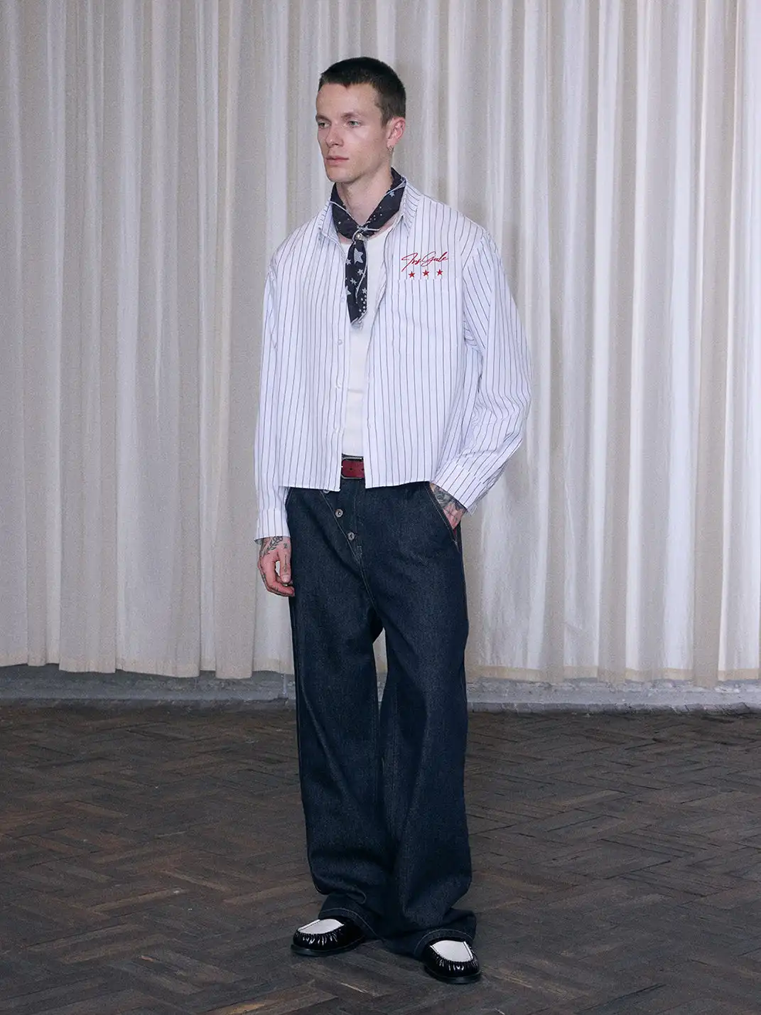 Ins Gale | Asymmetrical Plaid Patchwork Straight-Leg Jeans